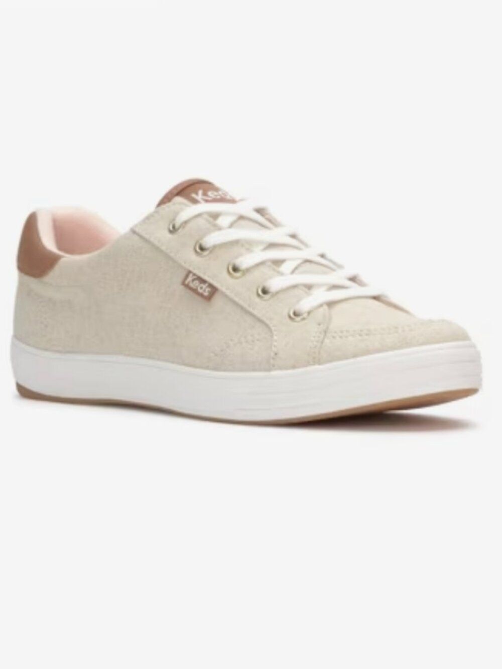Keds Tan Canvas Sneaker Shoe Size 8.5 Lace Up Casual Beige Neutral Walking